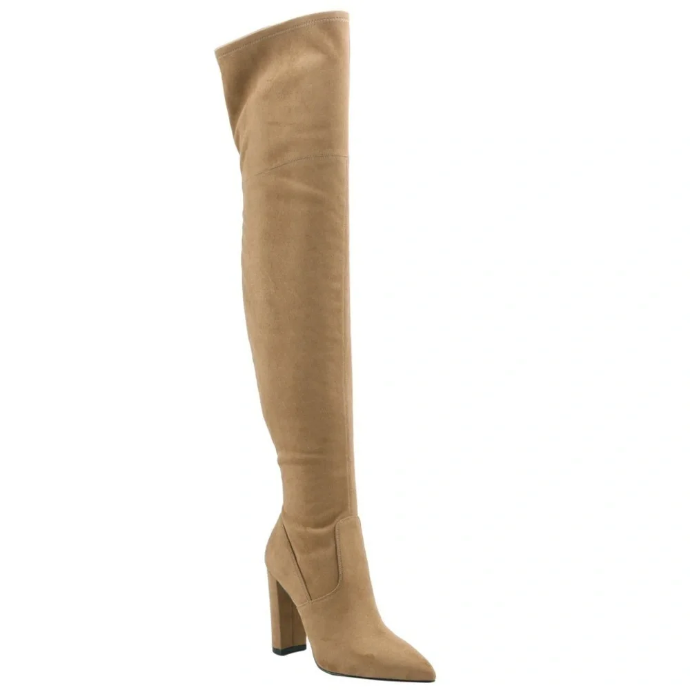 MARC FISHER Garalyn Over The Knee Pointed Toe Boots Natural Tan